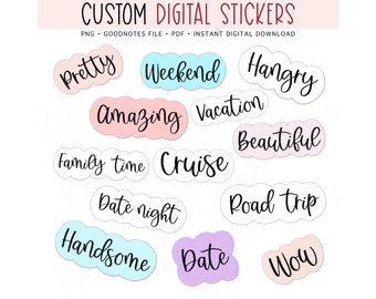 CUSTOM Digital Stickers with ITALIC LETTERS, Personalized Planner Words, Pre-cropped Digital Planner Stickers, GoodNotes Stickers