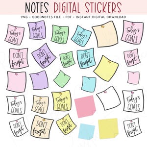 STICKY NOTES Digital Stickers, GoodNotes Stickers, Pre-cropped Digital Planner Stickers, Bonus Stickers