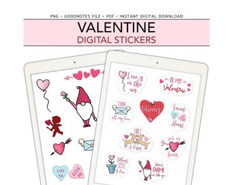 Pegatinas digitales de San Valentín para GoodNotes, pegatinas precortadas para agenda digital, pegatinas adicionales
