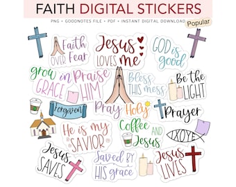 FAITH QUOTES, Christian, Religious, Bible Journal, Pre-cropped Digital Planner Stickers, GoodNotes Stickers, Bonus Stickers