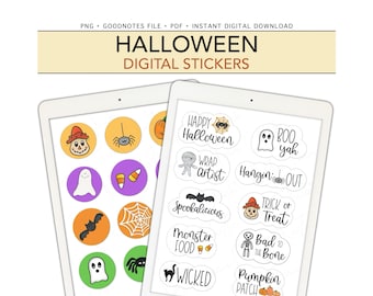 Adesivi digitali HALLOWEEN per GoodNotes, adesivi per pianificatore digitale preritagliati, adesivi bonus