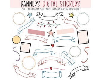 BANNERS & BORDERS Digital Stickers, GoodNotes Stickers, Pre-cropped Digital Planner Stickers, Bonus Stickers