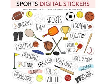 SPORTS, Pickleball, Soccer, Baseball, Softball, Pre-cropped Digital Planner Stickers, GoodNotes Stickers, Bonus Stickers