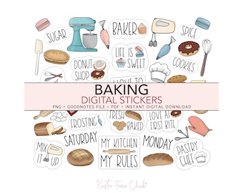 BAKING, Food, Pastry, Bakery, Kitchen, Pre-cropped Digital Planner Stickers, GoodNotes Stickers, Bonus Stickers