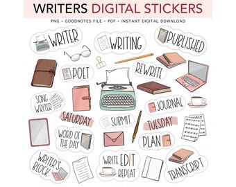 WRITERS, Editor, Author, Poet, Pre-cropped Digital Planner Stickers, GoodNotes Stickers, Bonus Stickers