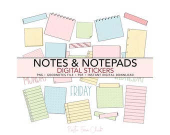NOTES & NOTEPADS Pastel Pre-cropped Digital Planner Stickers, GoodNotes Stickers, Widgets, Bonus Stickers