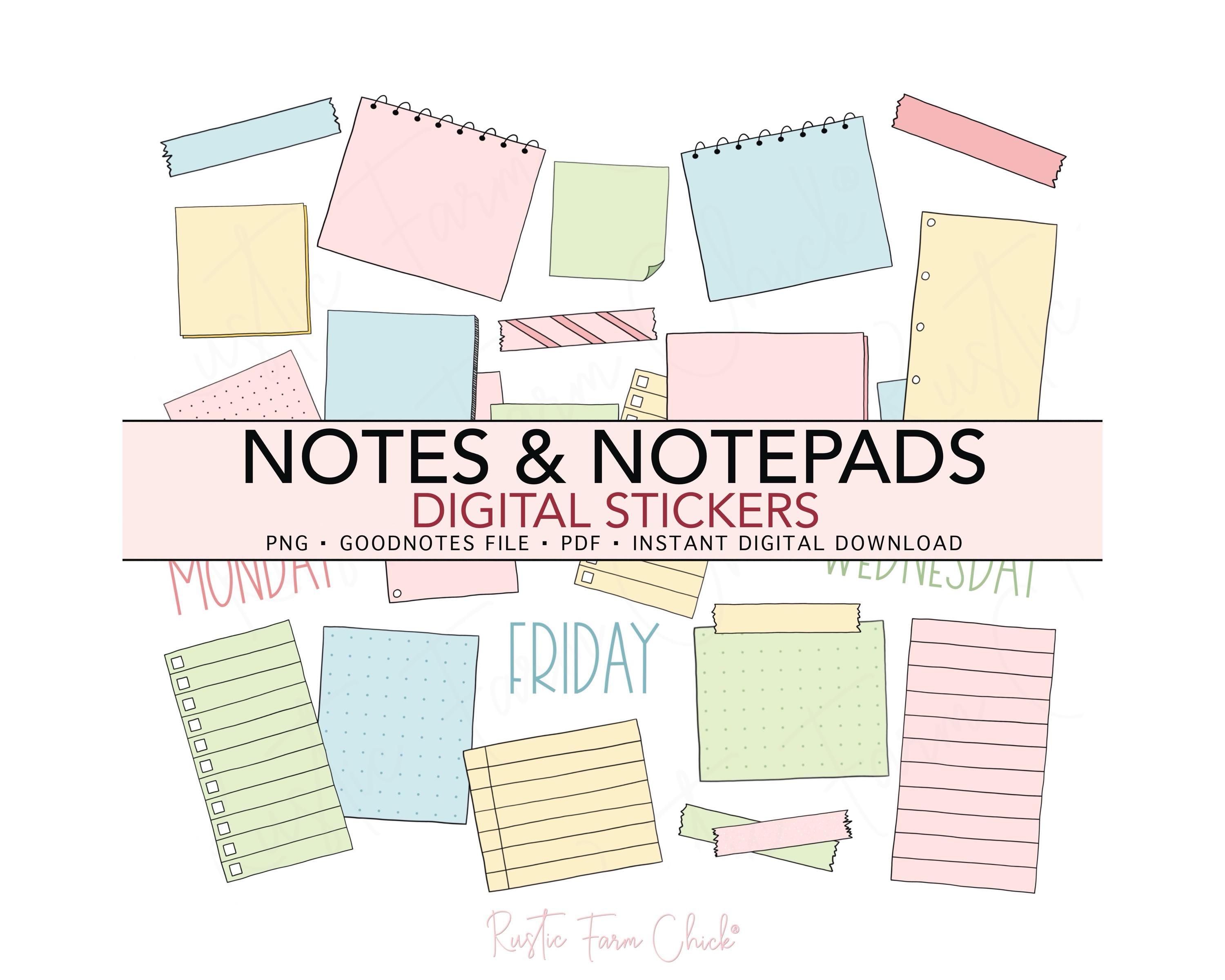NOTES & NOTEPADS Pastel Pre-cropped Digital Planner Stickers, Goodnotes ...