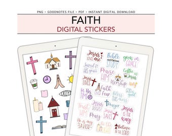 Pegatinas digitales para diario bíblico FAITH para GoodNotes, religiosas cristianas, pegatinas digitales precortadas para planificador, pegatinas de regalo.