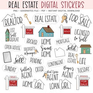 Real Estate Planner Stickers, Realtor Pre-cropped Digital Stickers, GoodNotes Stickers