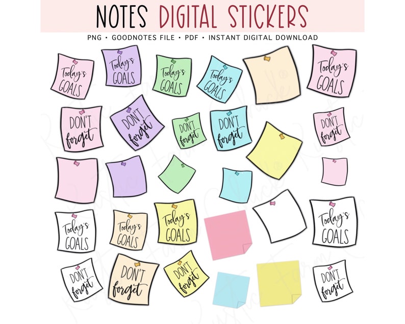 STICKY NOTES Digital Planner Stickers, GoodNotes Stickers, Pre-cropped Digital Stickers for GoodNotes, Bonus Stickers image 1