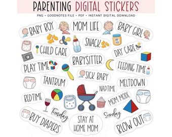 PARENTING Digital Stickers for GoodNotes Planner, Parent Life Pre-cropped Digital Planner Stickers, Bonus Stickers