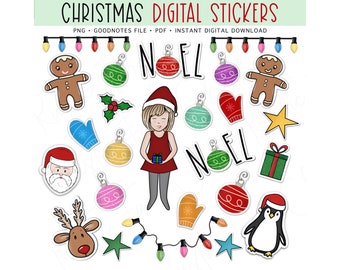 CHRISTMAS Digital Stickers for GoodNotes, Holiday Pre-cropped Digital Planner Stickers, Bonus Stickers