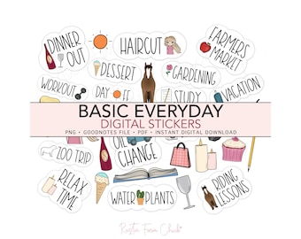 BASIC EVERYDAY Digital Stickers, Daily Pre-cropped Digital Planner Stickers, GoodNotes Stickers, Bonus Stickers