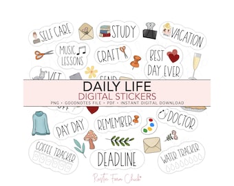 DAILY LIFE Digital Stickers, Basic Pre-cropped Digital Planner Stickers, GoodNotes Stickers, Bonus Stickers