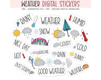 WEATHER Digital Planner Stickers, GoodNotes Stickers, Pre-cropped Digital Stickers for GoodNotes, Bonus Stickers