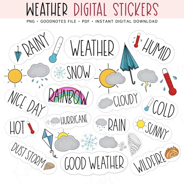 WEATHER Digital Planner Stickers, GoodNotes Stickers, Pre-cropped Digital Stickers for GoodNotes, Bonus Stickers