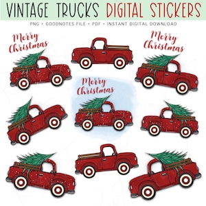 CHRISTMAS VINTAGE TRUCKS Digital Planner Stickers, GoodNotes Digital Stickers