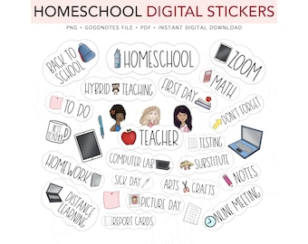 HOMESCHOOL Digital Stickers, Teacher Pre-cropped Digital Planner Stickers, GoodNotes Stickers, Bonus Stickers
