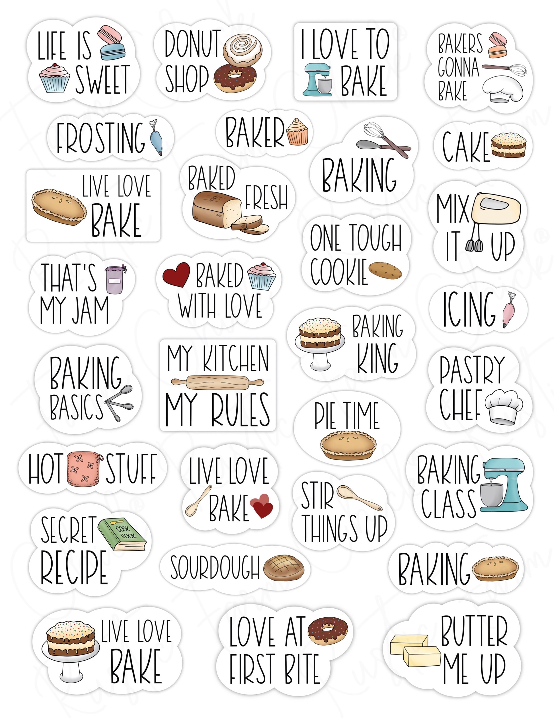 BAKING Digital Stickers, Kitchen Pre-cropped Planner Stickers, Bakery ...