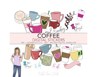 COFFEE Pre-cropped Digital Planner Stickers, GoodNotes Stickers, Bonus Stickers