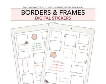 BORDERS & FRAMES Digital Stickers for GoodNotes, Pre-cropped Digital Planner Stickers, Bonus Stickers