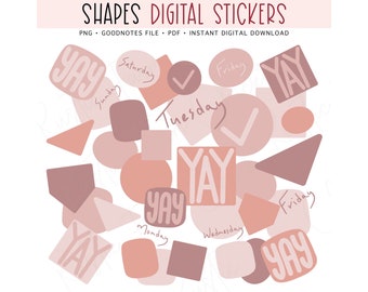 ABSTRACT SHAPES Digital Stickers for GoodNotes, Widget Stickers, Pink Neutral Colors, Pre-cropped Digital Planner Stickers, Bonus Stickers