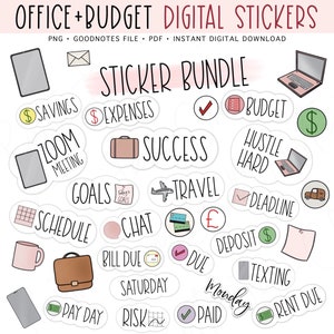 OFFICE & BUDGET Bundle Digital Sticker Set, GoodNotes Stickers, Finance Pre-cropped Digital Planner Stickers, Bonus Stickers image 1