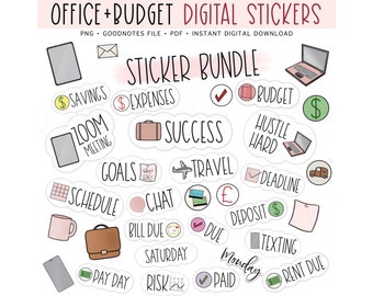 OFFICE & BUDGET Bundle Digital Sticker Set, GoodNotes Stickers, Finance Pre-cropped Digital Planner Stickers, Bonus Stickers