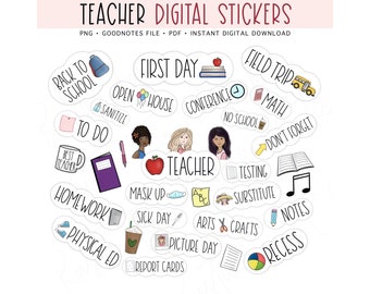 TEACHER Digital Stickers for GoodNotes, School Classroom Pre-cropped Digital Planner Stickers, GoodNotes Stickers, Bonus Stickers