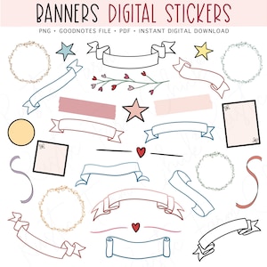 BANNERS Digital Stickers, Borders Pre-cropped Digital Planner Stickers, GoodNotes Stickers, Bonus Stickers