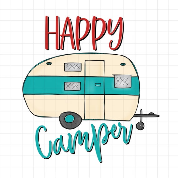 HAPPY CAMPER Printable Digital Art Vintage Trailer Art | Etsy