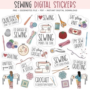 SEWING Digital Stickers for GoodNotes, Pre-cropped Digital Planner Stickers, Quilt, Knit, Crochet, Bonus Stickers image 1