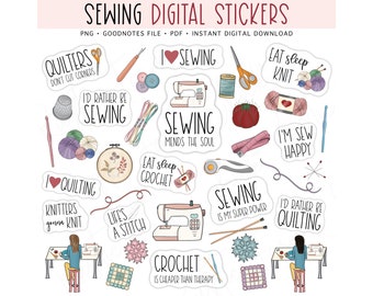 SEWING Digital Stickers for GoodNotes, Pre-cropped Digital Planner Stickers, Quilt, Knit, Crochet, Bonus Stickers