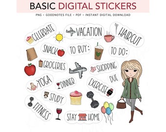 BASIC EVERYDAY Pre-cropped Digital Planner Stickers, GoodNotes Stickers, Bonus Stickers