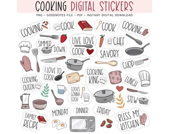 COOKING Digital Stickers for GoodNotes, Kitchen Pre-cropped Digital Planner Stickers, Food Stickers, GoodNotes Stickers, Bonus Stickers