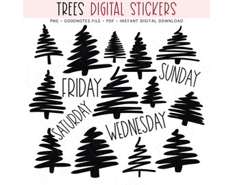 TREES Digital Planner Stickers, GoodNotes Stickers, Pre-cropped Digital Stickers for GoodNotes, Bonus Stickers