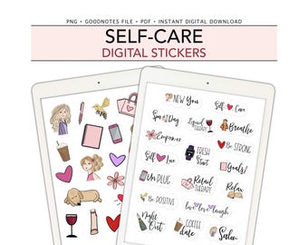 Pegatinas digitales de AUTOCUIDADO para GoodNotes, Bienestar, Día de Spa, Pegatinas digitales precortadas para planificador, Pegatinas de regalo