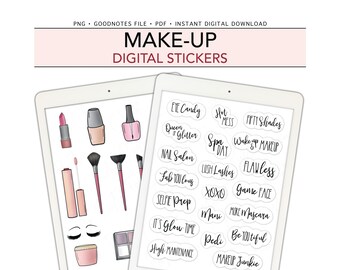 MAKE-UP Digital Stickers for GoodNotes, Beauty Pre-cropped Digital Planner Stickers, Bonus Stickers