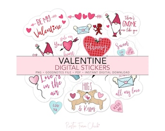 VALENTINE’S DAY Pre-cropped Digital Planner Stickers, GoodNotes Stickers, Bonus Stickers