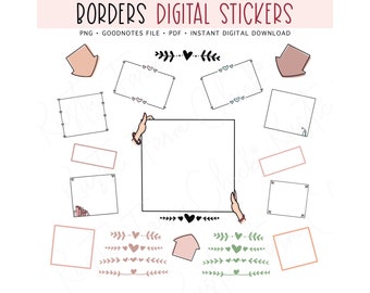 BORDERS & FRAMES Digital Stickers for GoodNotes, Pre-cropped Digital Planner Stickers, GoodNotes Stickers, Bonus Stickers