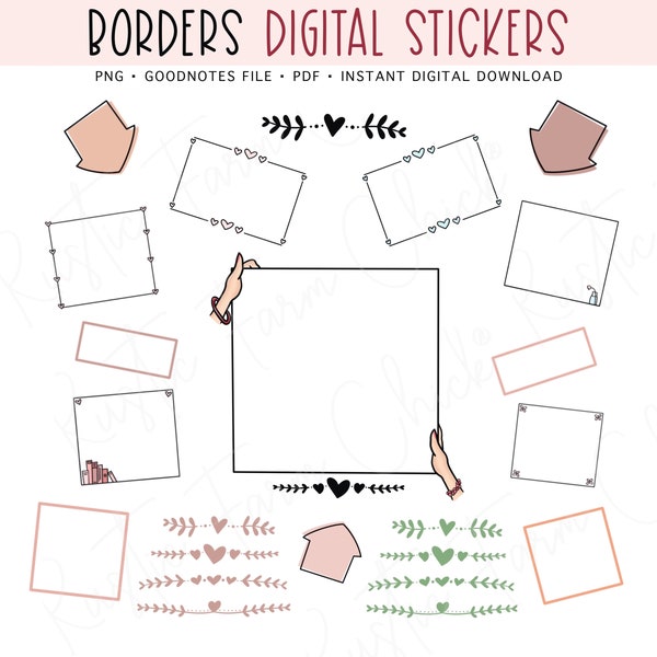 BORDERS & FRAMES Digital Stickers for GoodNotes, Pre-cropped Digital Planner Stickers, GoodNotes Stickers, Bonus Stickers