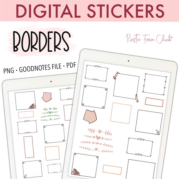 BORDERS & FRAMES Digital Planner Stickers, GoodNotes Stickers, Pre-cropped Digital Stickers for GoodNotes, Bonus Stickers