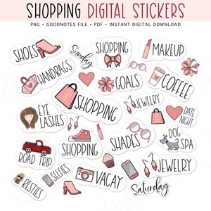 SHOPPING Digital Planner Stickers, GoodNotes Stickers, Cute Pre-cropped Digital Stickers, Bonus Stickers