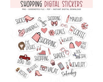 SHOPPING Digital Planner Stickers, GoodNotes Stickers, Cute Pre-cropped Digital Stickers, Bonus Stickers