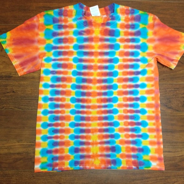 Youth Large warm rainbow checkerboard tie-dye shirt