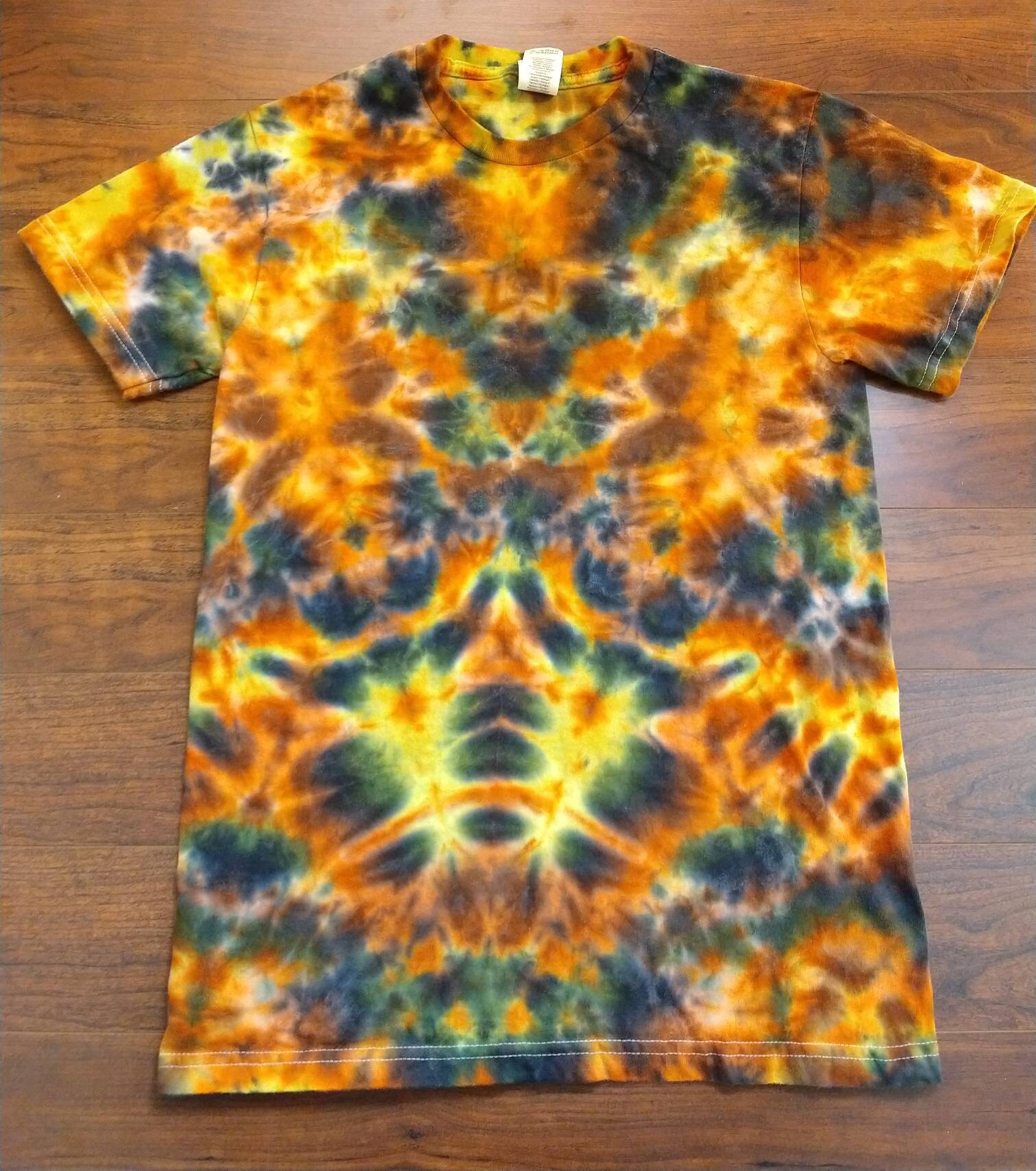 089 Adult Small Black Brown Orange and Yellow tie-dye shirt | Etsy