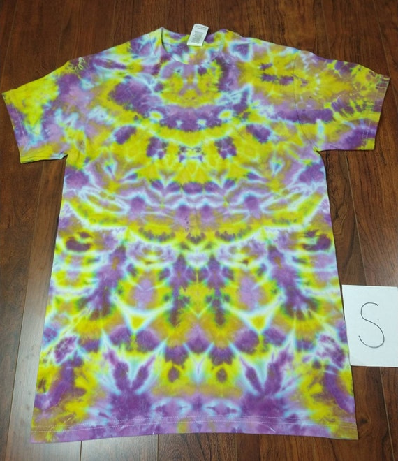 purple and gold tie dye shirt