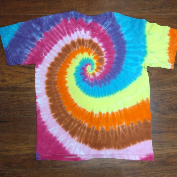 Youth Large pink rainbow spiral tie-dye shirt