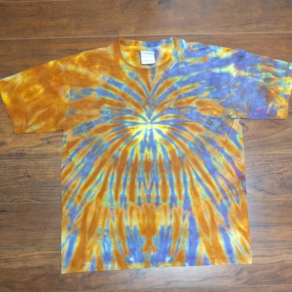 Youth Medium purple yellow and brown tie-dye shirt