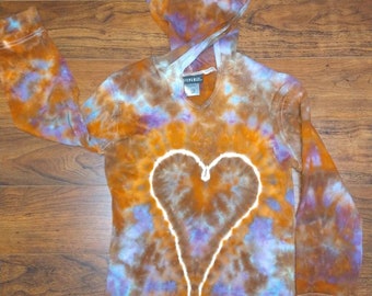 Small purple and orange heart tie dye shirt hoodie